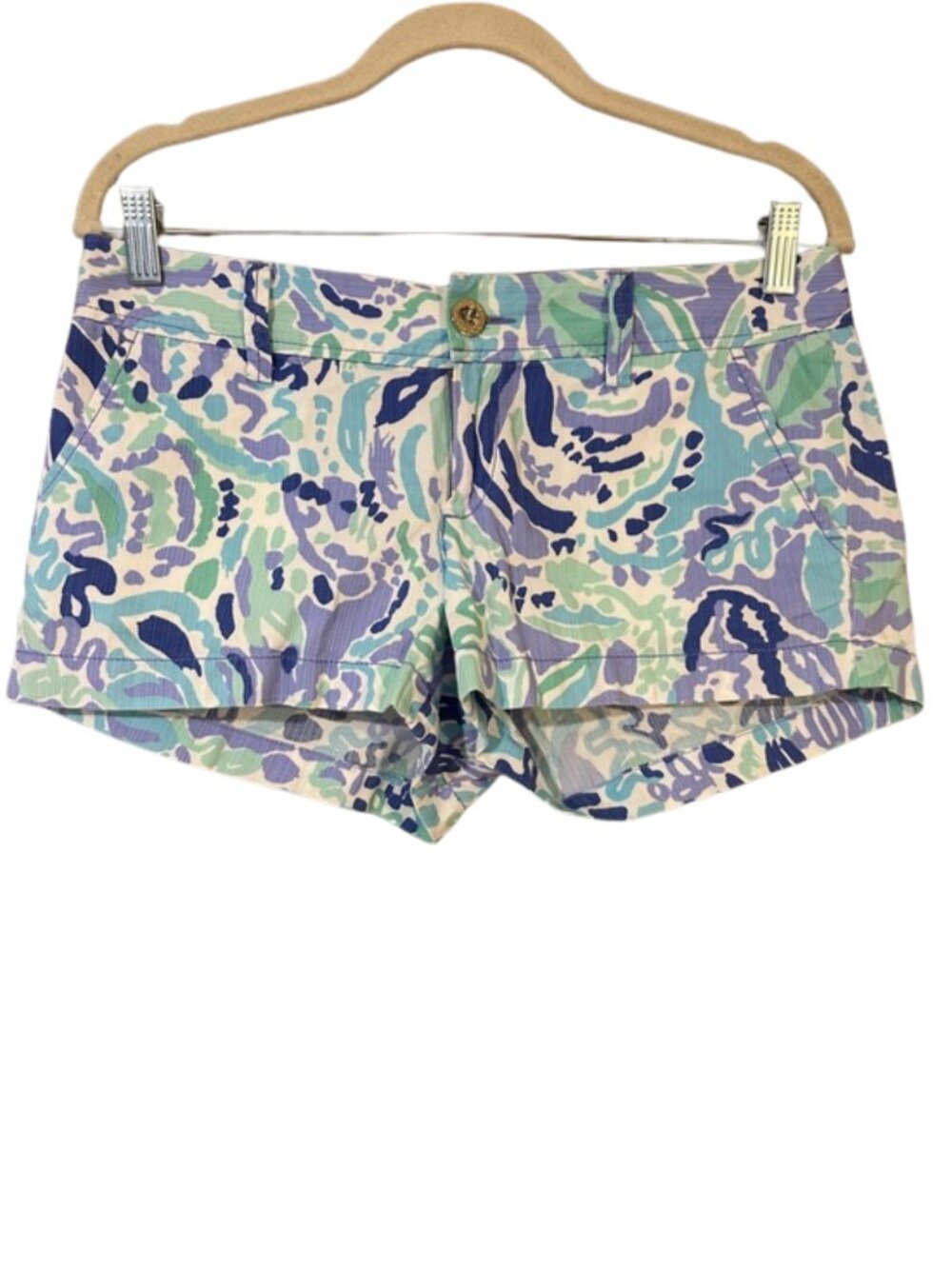 Lilly Pulitzer Walsh Shorts Size 4 Blue Green Print Low Rise 3" Inseam